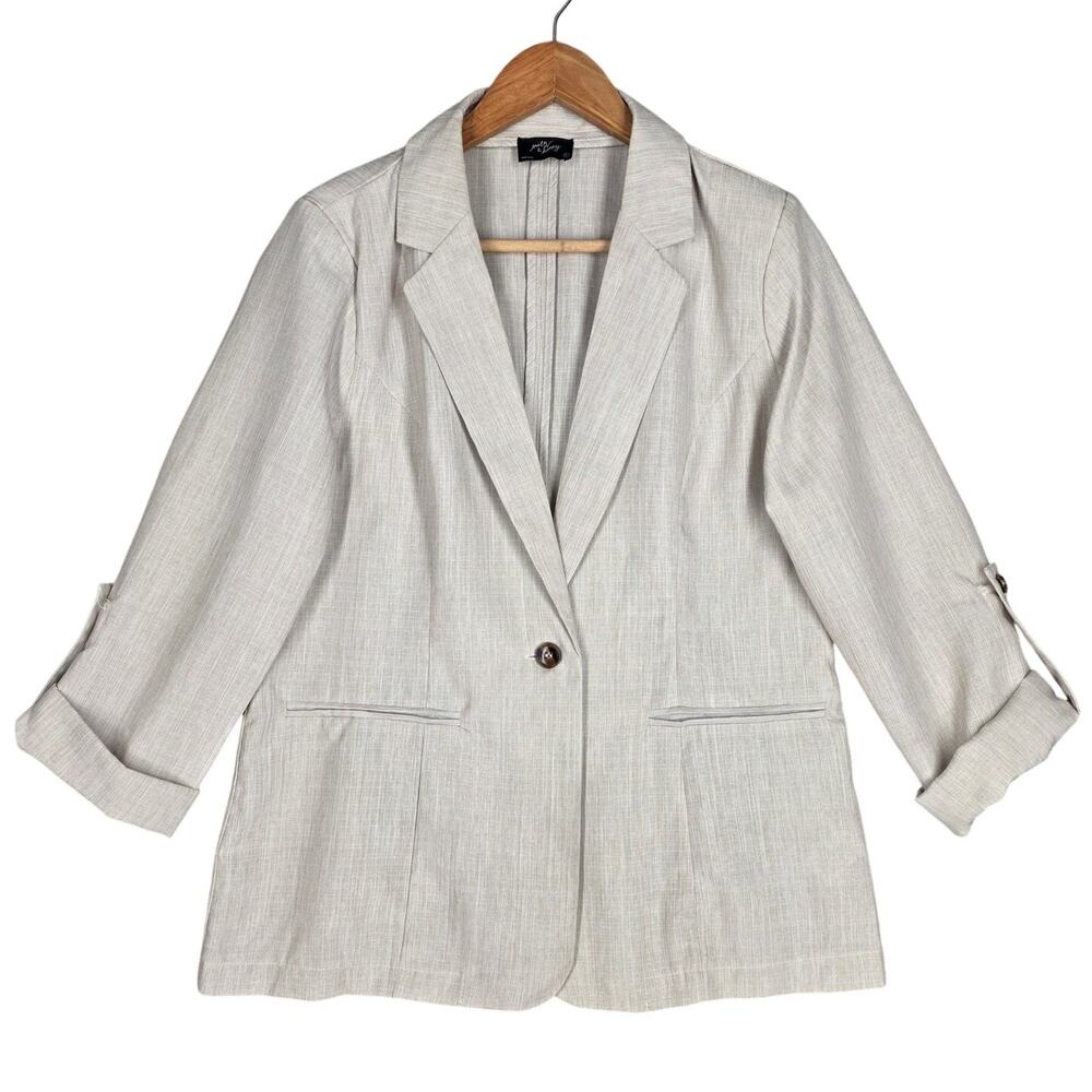 MILK & HONEY TEXTURED ROLL‑SLEEVE CASUAL BLAZER – CREAM – WOMEN’S LARGE
